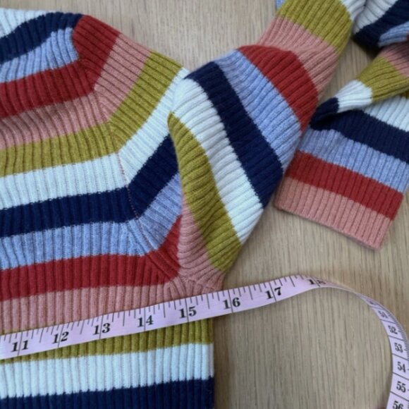 Madewell Merino Wool Blend Striped Ribbed Mock Turtleneck Sweater Small Long - Picture 3 of 5